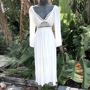 Paper moon off the shoulder, bohemian crochet lace dress with slit